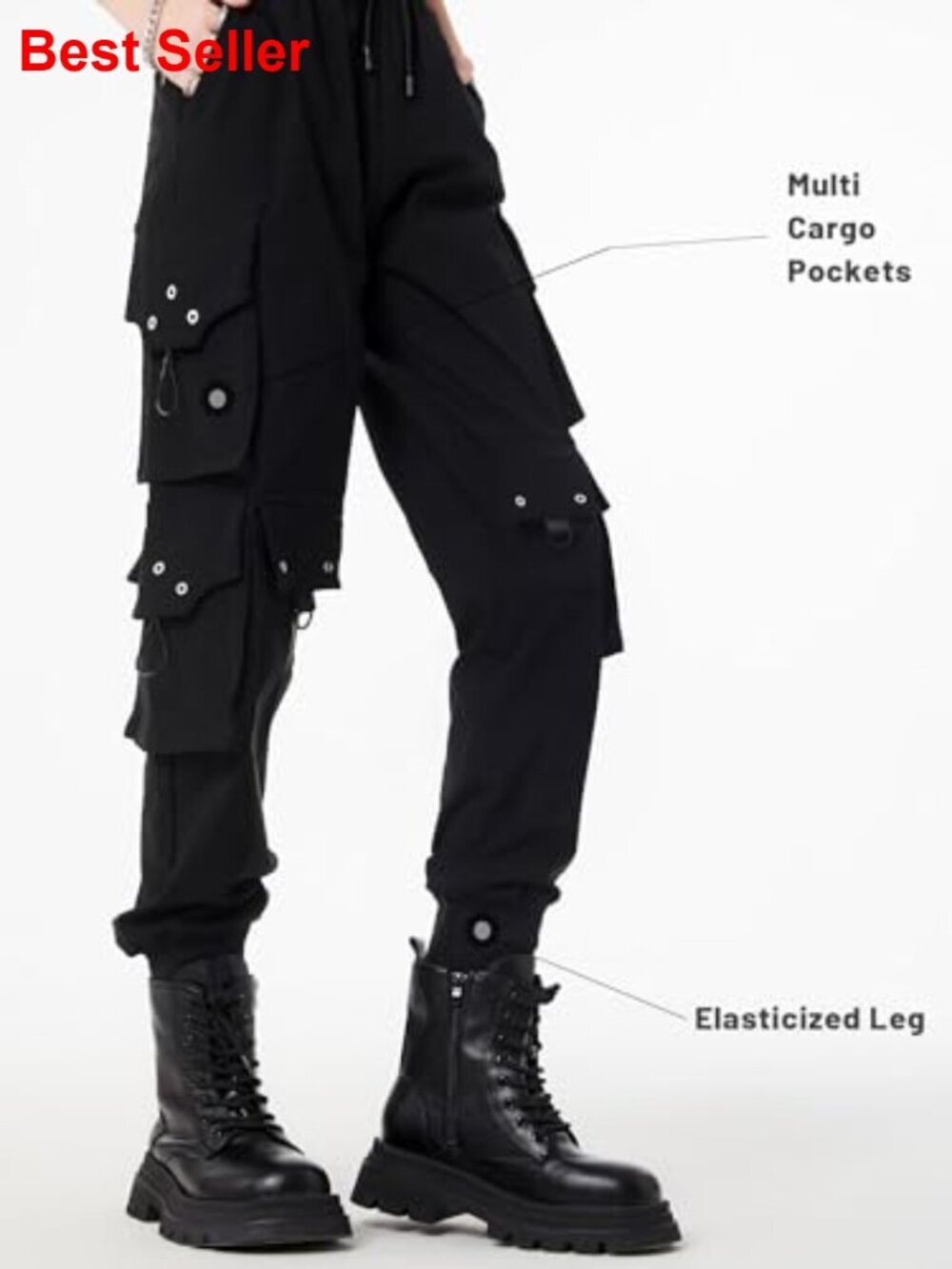 Nylon Spandex Cargo Pants High Waist Adjustable Drawstring Techwear Joggers - Picture 6 of 7